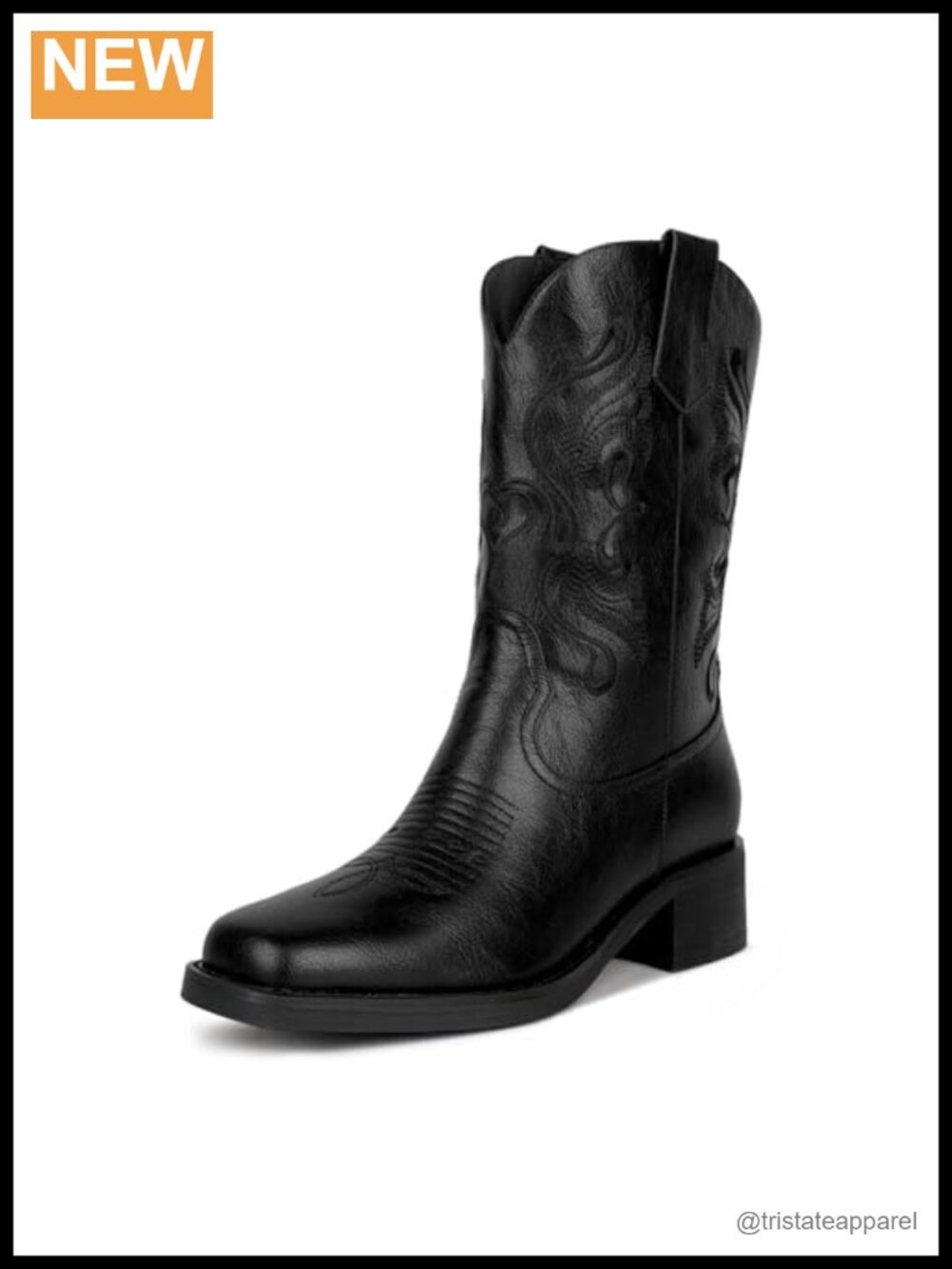 Women's Cowboy Boots Pointed Toe Chunky Heel Western Mid-Calf Embroidered